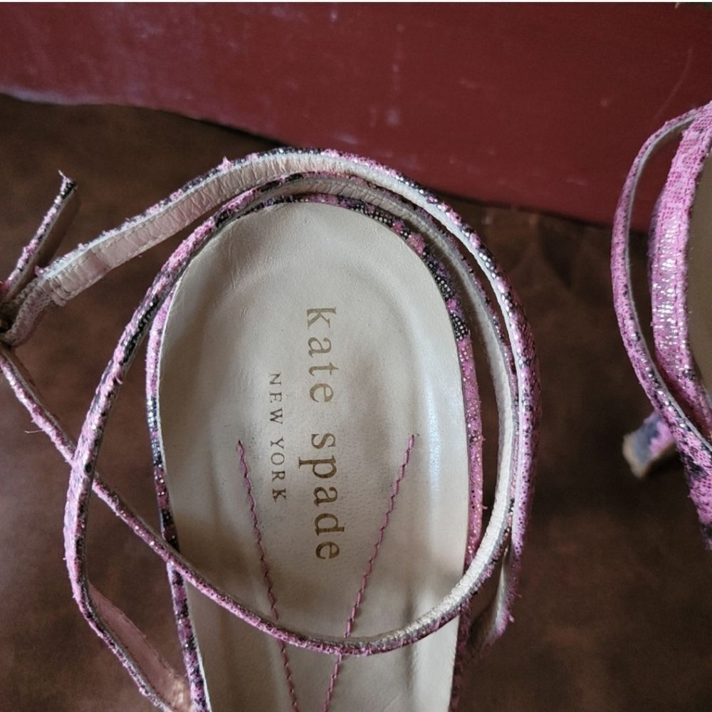 Kate Spade Pink Python Metallic Stiletto Sandals Size 9 - Picture 3 of 5